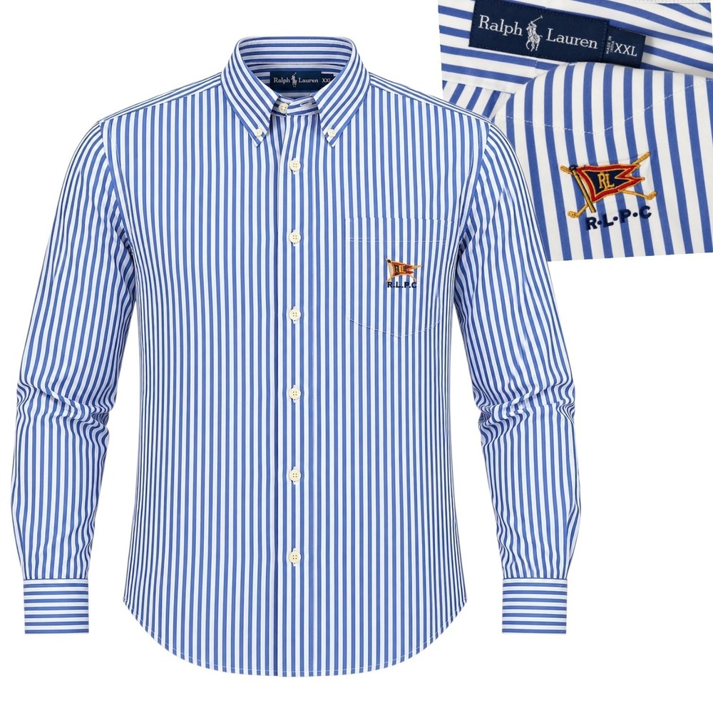 Ralph Lauren Button Down Shirt Mens XXL Blue White Striped RLPC Crest LS 2XL